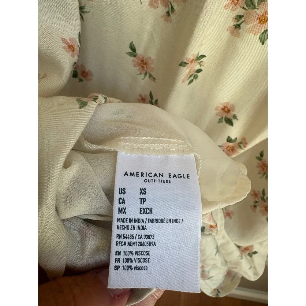 American Eagle Floral Halter Mini Dress XS Cream Pink Cowl Neck Viscose NWT - Picture 7 of 10